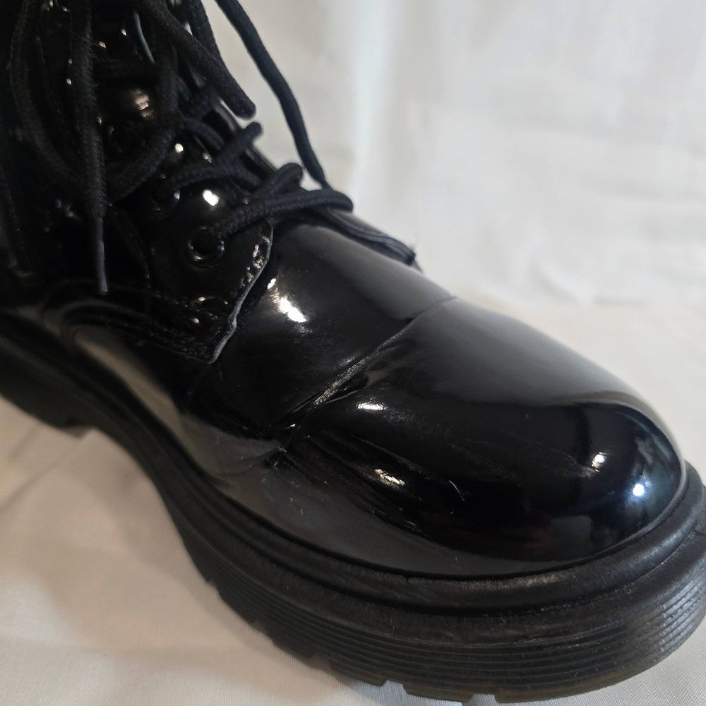 Y2K Mudd Black Patent Combat Boots Lace Up Side Zip Chunky Platform Women's8.5 - Picture 5 of 11